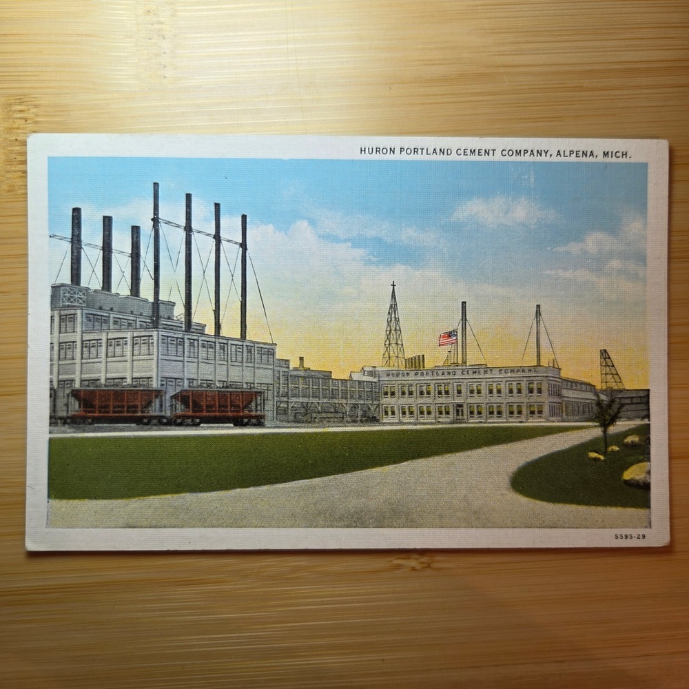 Vintage Huron Portland Cement Company Alpena Michigan Postcard Curt Teich Linen